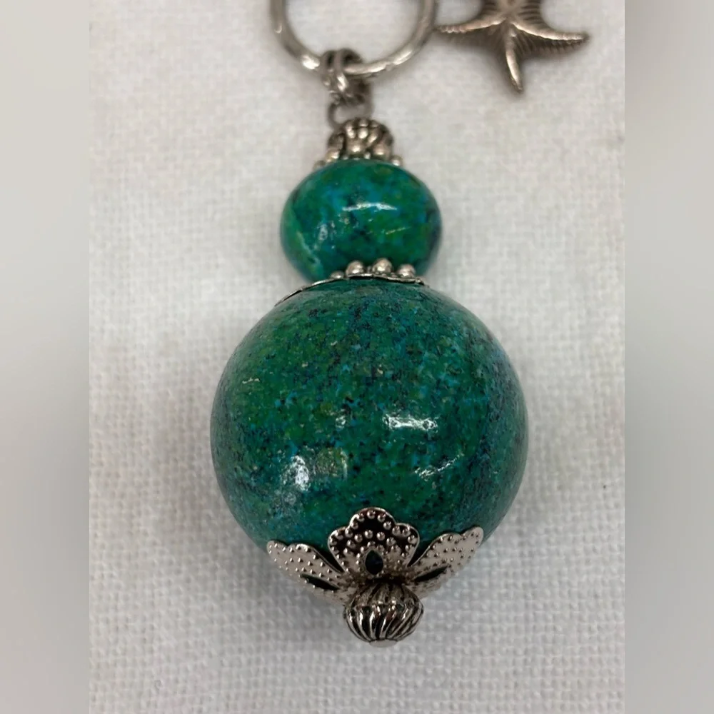Chrysocolla Turquoise Blue Silver Tone Necklace with Larg Intricate Pendant - Picture 11 of 16